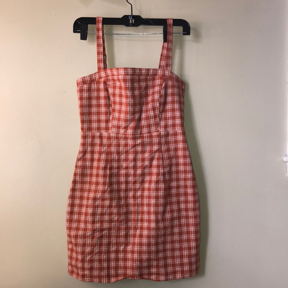 Orange plaid overalls